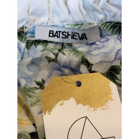 Batsheva Blue Floral Ruffle Puff Sleeve Cropped Top, Size 8 - Picture 7 of 8